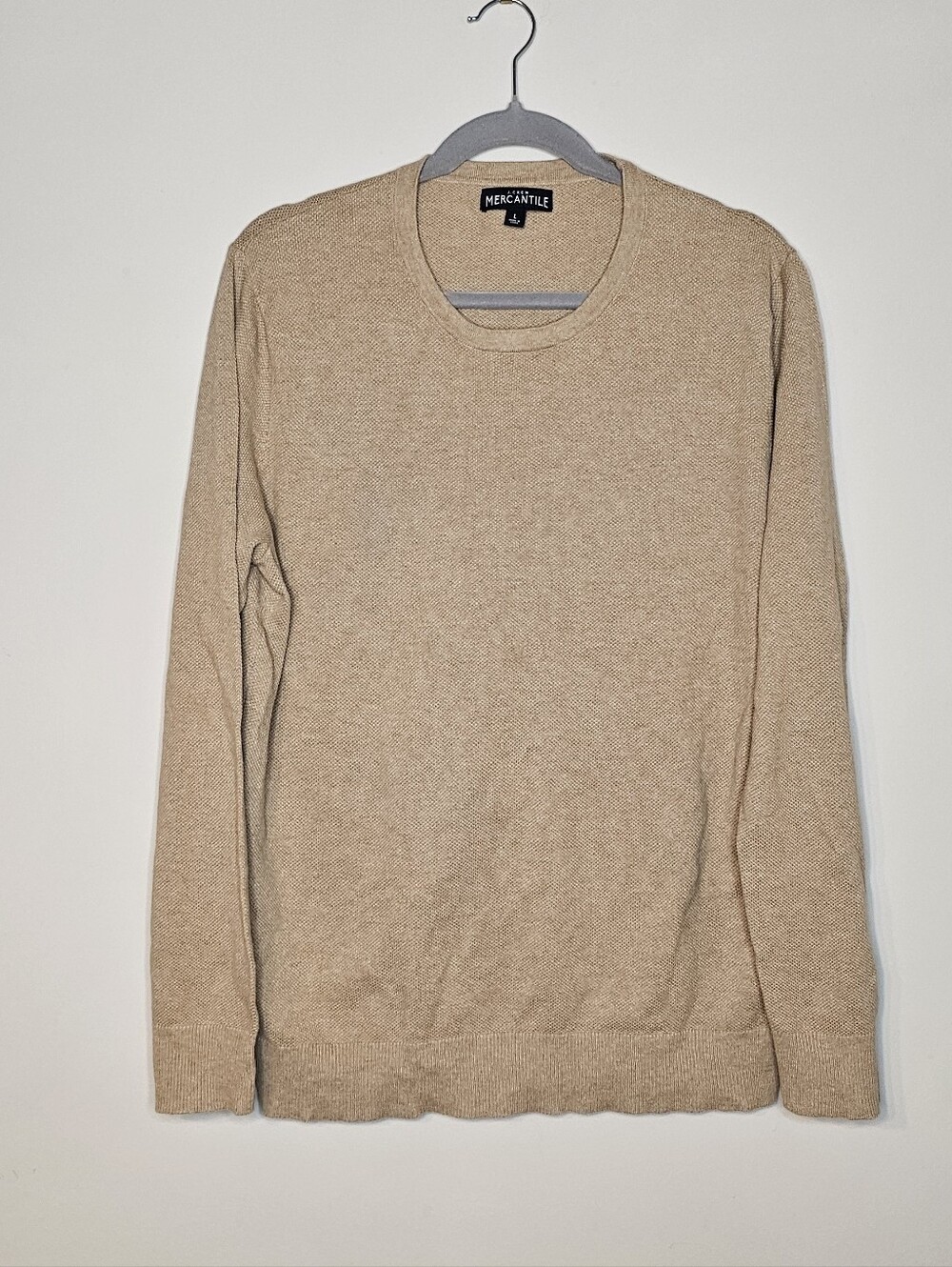 J. Crew Mercantile Waffle Knit Crewneck Sweater 100% Cotton Men's Large Tan